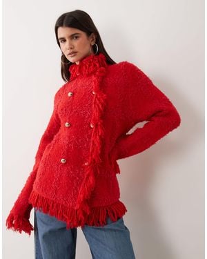 ASOS Cardigan mit struktur und fransen, zweireihig, - Rot