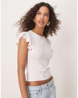 ASOS Top Confetto Con Scollo A Barchetta E Maniche Con Volant - Bianco