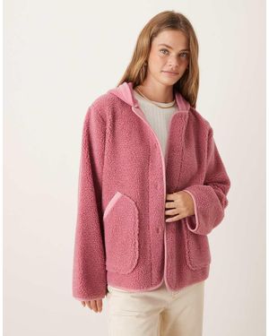 ASOS Hooded Borg Fleece And Knit Mix Jacket - Pink