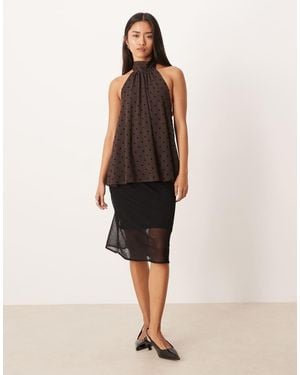 Mango Falda Por La Rodilla Negra Traslúcida Con Abertura De - Neutro