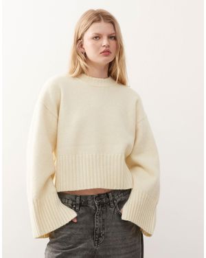 Monki Crew Neck Knitted Sweater - Natural