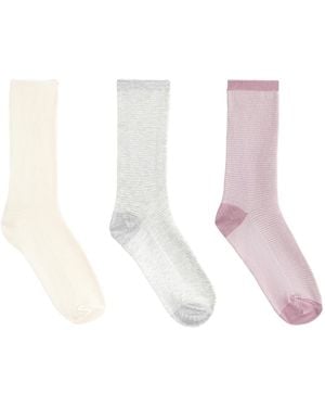 Oysho – 3 paar klassische, strukturierte stocken aus baumwolle mit struktur - Weiß