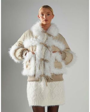 Glamorous Tie Front Puff Jacket - Grey