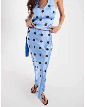 4th & Reckless Jupe longue droite d'ensemble en satin à pois - et chocolat - Bleu