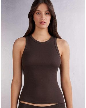 Intimissimi Ribbed Superior Cotton Vest Top - Black