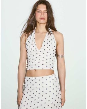 Stradivarius Printed Halter Top - White