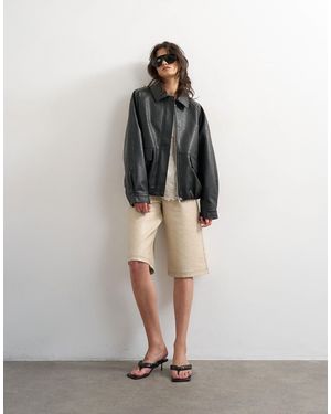 TOPSHOP Schwarze PU-Bikerjacke, Petite-GRÖSSE