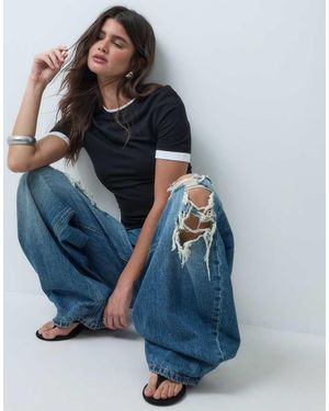 ASOS Barrel Leg Jeans Met Strik En Scheuren - Blauw
