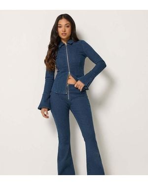 PixieGirl Petite Zip Front Kick Flare Jeans - Blue