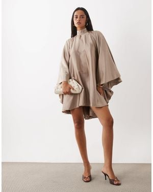 The Dolls House Lorena Premium High Neck Open Back Floaty Mini Dress - Natural