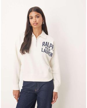 Polo Ralph Lauren Logo Quarter Zip Jumper - White