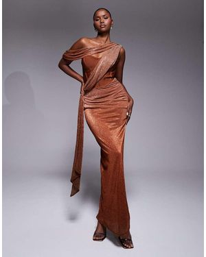 JLUXLABEL Vestido Largo Brillante Drapeado Con Cuerpo Estilo Corsé Celestina De -Dorado - Morado