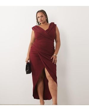 Tfnc Plus Wikkeljurk Met Bardotdetail Maxi - Rood