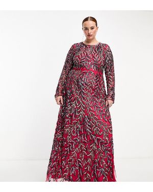 Frock and Frill All Over Premium Embellished Maxi Dress - Red