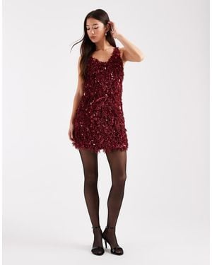 ONLY Faux Feather Sequin Mini Dress - Red