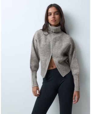 Gina Tricot Strickjacke mit reißverschluss und stehkragen - Grau