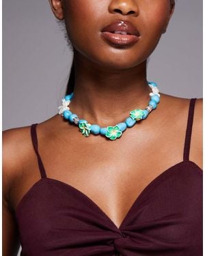 South Beach Collana Con Perline Spesse E Fiori Di Loto - Viola