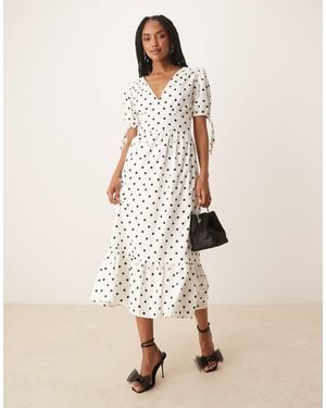 Lovedrobe Polka Dot Short Sleeve Open Back Midi Dress - Natural