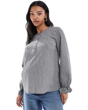 Mama.licious Blusa A Cuadros Pequeños Apta Para Lactancia Con Botones Delanteros De Mamalicious Maternity-Gris