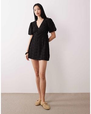 Wednesday's Girl Short Sleeve Broderie Mini Dress - Black