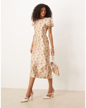 Sister Jane Dream Jacquard Puff Sleeve Midi Dress - Natural