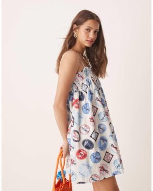 Miss Selfridge – kurzes hängerkleid aus baumwolle mit hamptons-print - Weiß