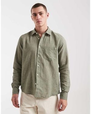 Only & Sons Regular Fit Linen Mix Long Sleeve Shirt - Green