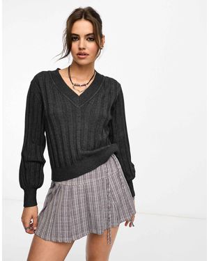 Object – gerippter strickpullover - Schwarz