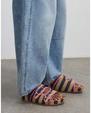 River Island Stripe Raffia Footbed Sandals - Blue