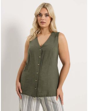 Yours Clothing Woven Linen Blend Waistcoat - Green