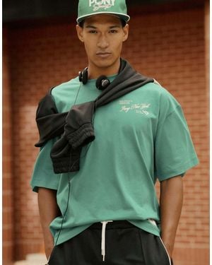 River Island Oversized Script Embroidered T-Shirt - Green