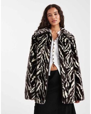 Miss Selfridge Faux Fur Belted Mid Length Coat - Black