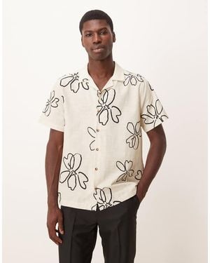 ASOS Oversized Revere Shirt With Floral Print - Natural