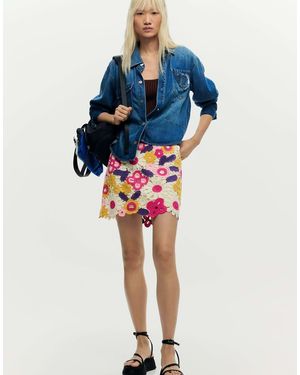 Desigual Minigonna Bianca All'Uncinetto - Rosso