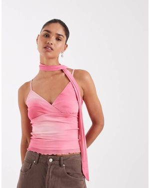 JJXX Mesh Cami Floral Top With Scarf - Pink