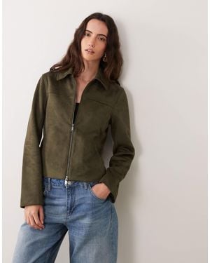 Abercrombie & Fitch Fitted 90s Faux Suede Jacket - Brown