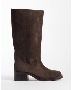 schuh Denmark Faux Suede Pull On Knee Boots - Brown