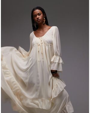 ASOS Chiffon Soft Volume Tie Front Maxi Dress - Gray
