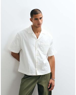 ASOS Boxy Oversized Camp Collar Poplin Striped Shirt - White