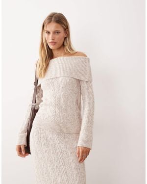 4th & Reckless Wool Feel Deep Bardot Cable Knit Sweater Co-Ord - White