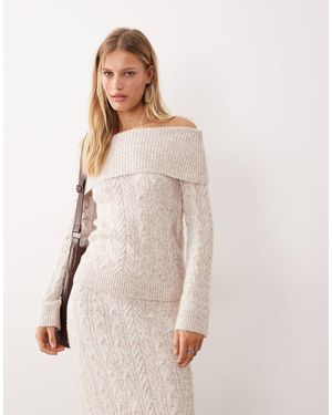 4th & Reckless Pull d'ensemble à encolure bardot en maille torsadée aspect laine - grège - Blanc