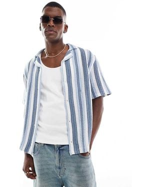 Hollister Short Sleeve Crochet Contrast Stripe Shirt - Blue
