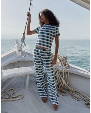 4th & Reckless Towelling Tie Waist Wide Leg Pants Co-ord - Blue