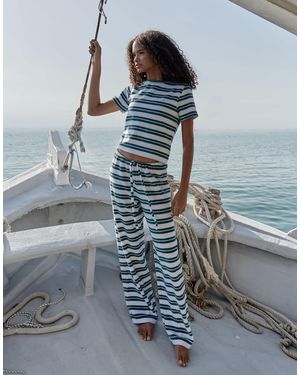 4th & Reckless Towelling Tie Waist Wide Leg Trousers Co-ord - Blue