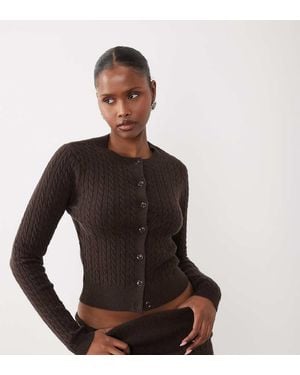 The Frolic Exclusive Cable Knit Cardigan Set - Brown