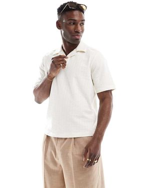 Only & Sons Seersucker Polo Met Split Op De Hals - Wit