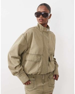 Missy Empire Denim Placket Detail Bomber Jacket Co-Ord - Natural