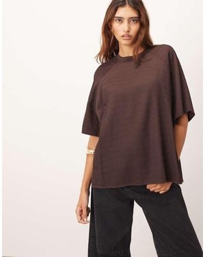 ARRANGE T-Shirt Ibrida Testurizzata Color Cioccolato Con Maniche Raglan - Marrone