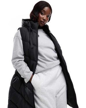 Threadbare Plus Gilet Taglio Lungo Imbottito Con Cappuccio - Nero