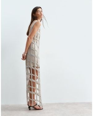 ARRANGE Cutwork Grid Embellished Column Maxi Dress - White